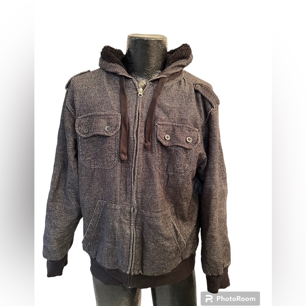 Distortion Mens coat with hood in black Xl